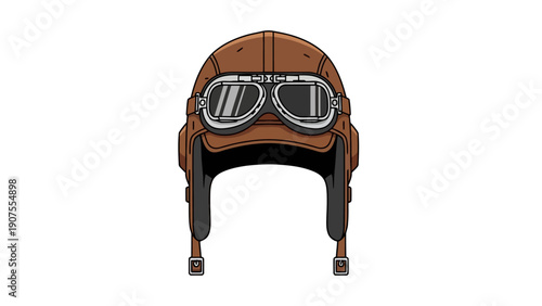 Pixel art image of a brown leather aviator helmet with attached goggles