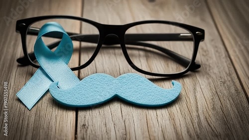 Prostate Cancer Awareness Symbol with Glasses and Mustache.