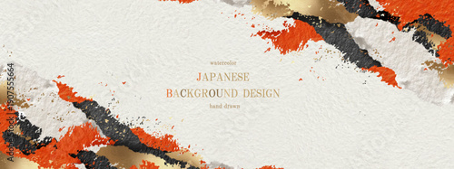 和風, 背景, 和紙, テクスチャ, ちぎり絵, 金箔, 和柄, コラージュ, 日本, 伝統, 手描き, 高級感, 華やか, オレンジ, 黒, モダン, アーティスティック, 年賀状, 抽象, 立体感, ベクター, フレーム, バナー, お祝い, 正月, イラスト