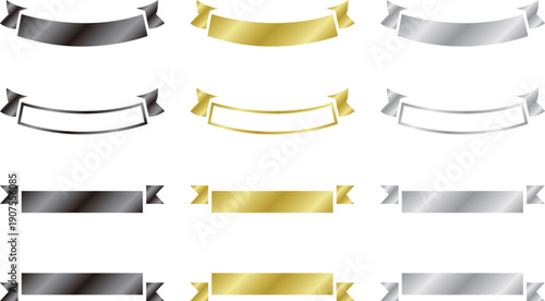 高級感のあるメタリックなリボンのセット（ゴールド・シルバー・ブラック・見出し・飾り枠）