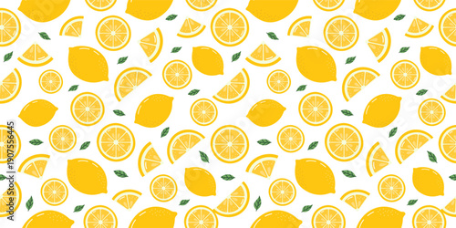 Seamless Pattern with Lemons. Citrus repeating background. Summer Fruit Backdrop. 