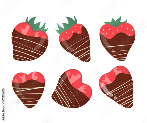 Strawberry with Chocolate Set. Summer Berries in Melted Chocolate.