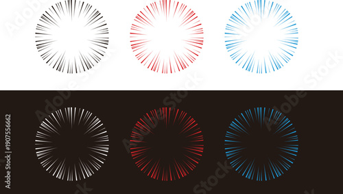 集中線セット 放射状 スピード感 漫画風エフェクト 6バリエーション（黒・赤・青・白）