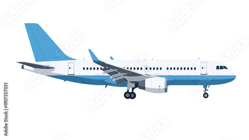 Pixelated illustration of a white and light blue passenger airplane in profile