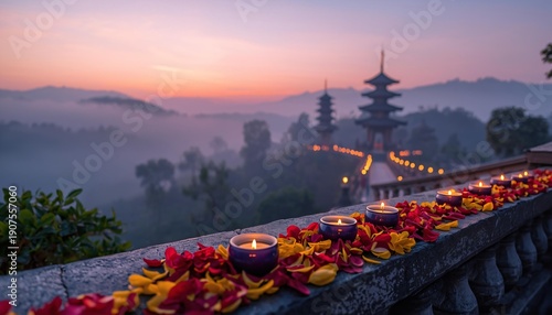 Wallpaper Mural Colorful garlands and glowing lamps adorn Hindu temples at dusk Torontodigital.ca