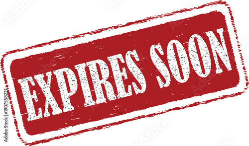Red stamp with Expires Soon text on white background