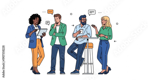 Diverse group of people communicating and working together.
