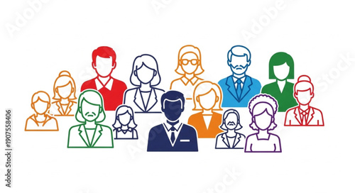 Diverse group of people in business attire illustration.