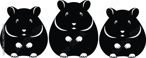 Hamster Silhouette Vector Trio - Rodent Pet Mascot Graphics