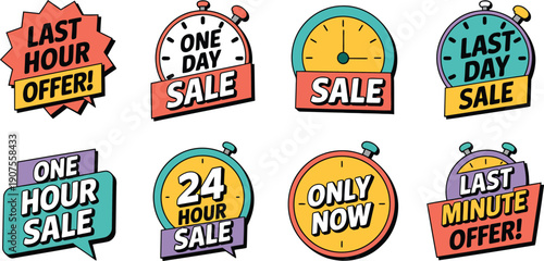 Collection of Colorful Sale and Offer Badges with Time