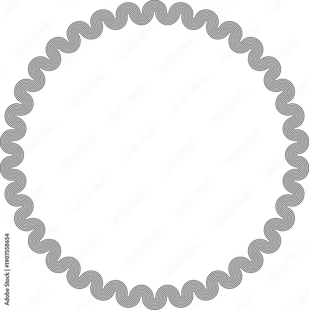 Obraz premium Intricate seamless circular frame featuring multiple black and white wavy concentric ripple lines