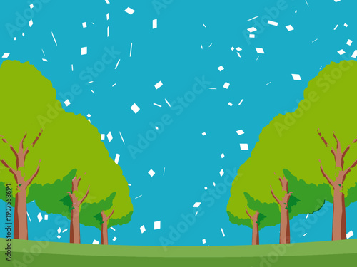 木、自然、秋、風景、背景、イラスト、樹木、植物、黄色、森、樹、