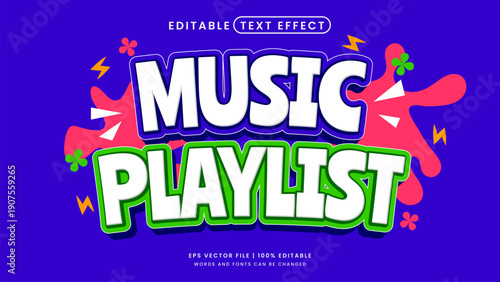 Music playlist text effect. Retro 90s and vintage editable text effect template