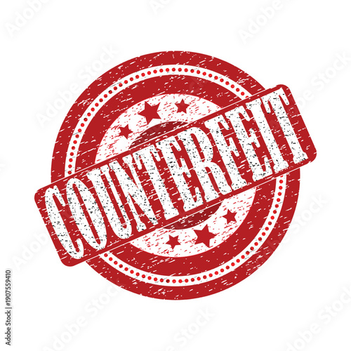 Red counterfeit stamp with stars and circular design
