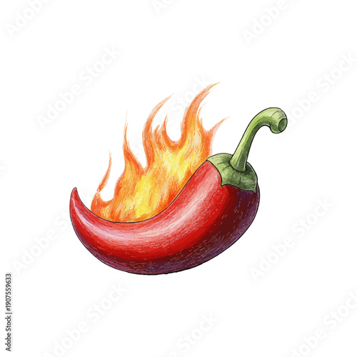 red pepper on fire drawn vector illustration