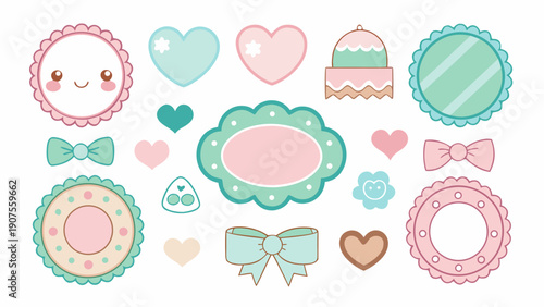 Romantic pink and cream decorative border set for wedding invites.eps