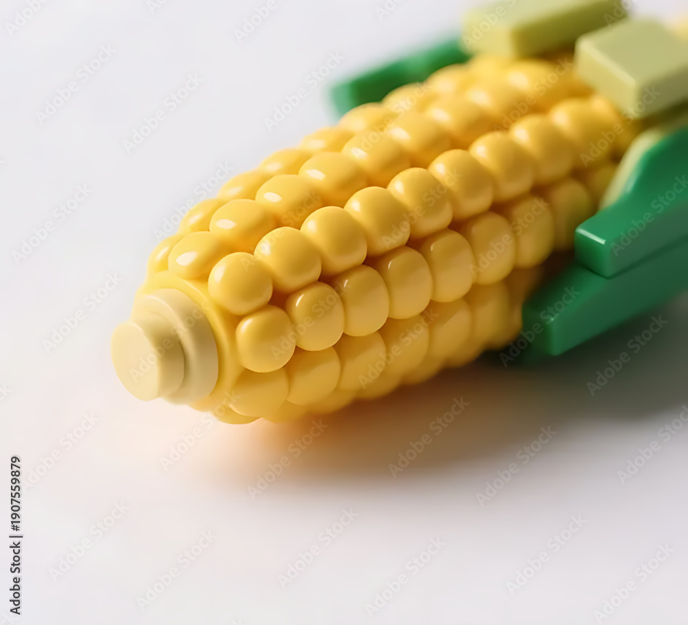 Fototapeta premium Hyper-realistic LEGO corn cob toy with yellow brick kernels