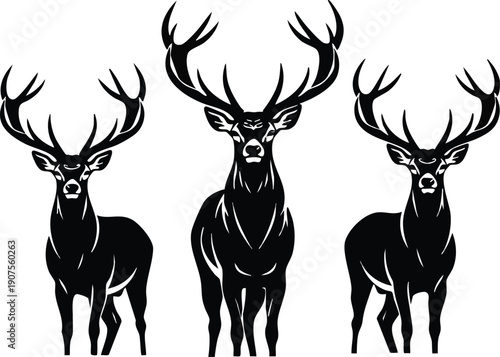 Stag Deer Silhouette Vector - Noble Buck with Antlers Wildlife Set