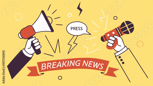 Modern journalism and mass media announcement illustration in retro pop art style..eps