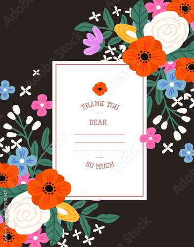 Spring floral frame for thank you card