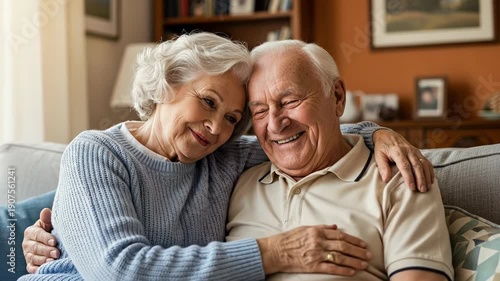 Wallpaper Mural Happy Elderly Couple Sharing Joyful Moment at Home. Torontodigital.ca