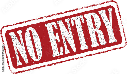 Red No Entry sign with white text on white background
