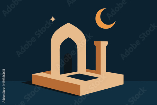 Minimal etekaf spiritual retreat concept with serene podium symbolic solitude and peaceful devotion inspired design