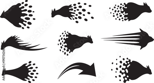 Arrow and fish movement icons in black and white
