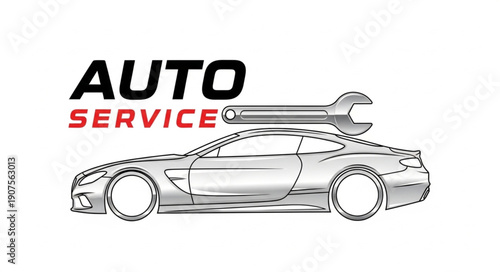 Auto Service Logo with Car and Wrench.