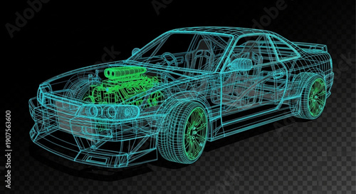 3D Wireframe Car Model Design.