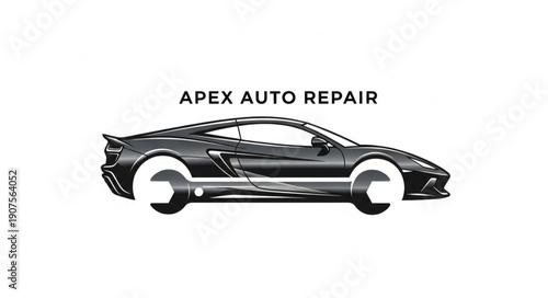 Apex Auto Repair Logo with Sports Car and Wrench.