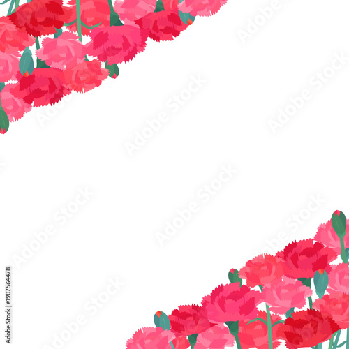 カーネーションの背景透過フレーム_上下斜め_正方形