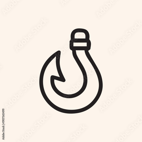 Minimalist Black Fishing Hook Icon On A Cream Background Graphic