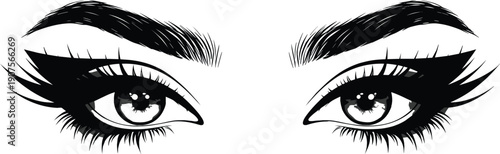 Beautiful woman eyes with long eyelashes and thick eyebrows hand drawn vector illustration for beauty salon makeup and fashion design