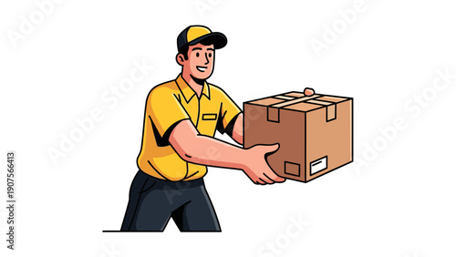 Man Carrying Brown Box.