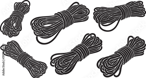 Bundles of black wire or cable on white background