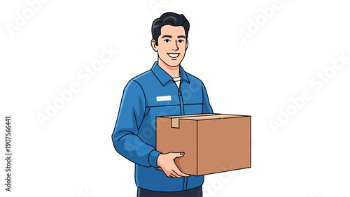 Man Holding Brown Box.
