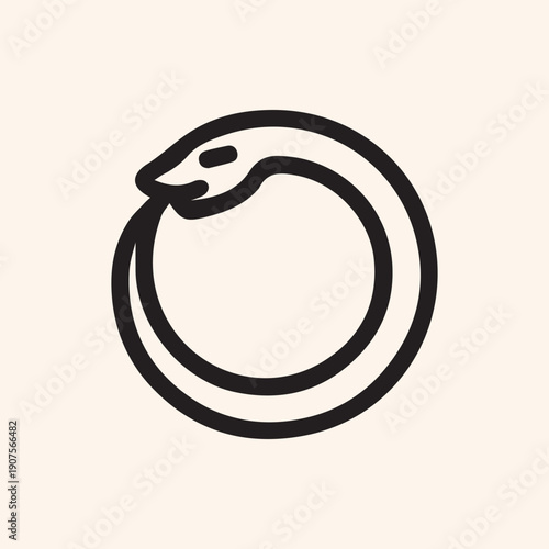 Minimalist Black Line Art Of The Ancient Ouroboros Serpent Symbol