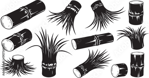 Black and white illustration of mascara tubes and lashes