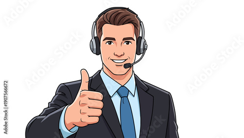 Man Wearing Headset Giving Thumbs Up.