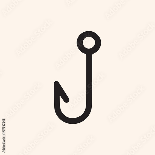 Minimalist Black Fish Hook Icon On A Simple Off White Background