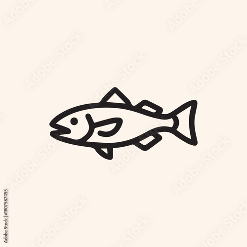 Minimalist Black Line Art Fish Icon on a Simple Beige Background