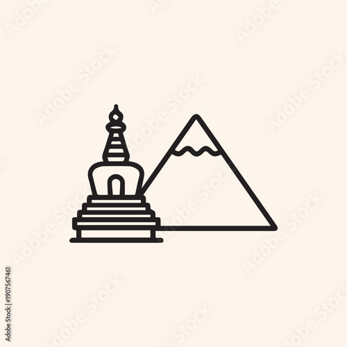 Tibetan Stupa and Mountain Peak Serene Spiritual Vector Graphic