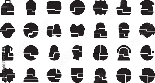 Collection of black and white puzzle piece human icons