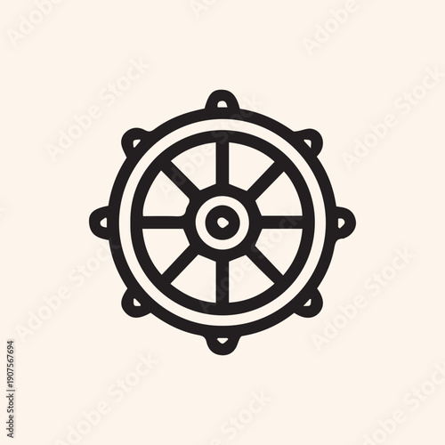 Minimalist Black Dharmachakra Icon The Buddhist Wheel of Dharma Symbol