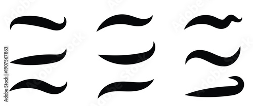 Swoosh and swash typographic tail elememts ideal for sports and luxury brand logos, web or social media designs. Curved vector tail shape isolated on a white background.