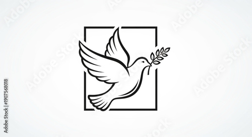 Dove carrying olive branch symbol of peace.