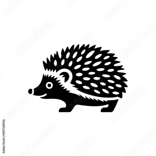 A black and white illustration of a hedgehog in a minimalist style. isolated on transparent background