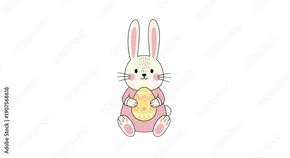 Fototapeta premium Adorable White Bunny Holding Easter Egg in Pink Outfit on Black Background