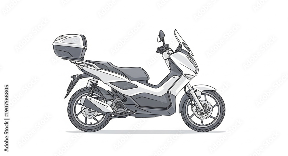 Fototapeta premium Modern Scooter with Storage Box on White Background.